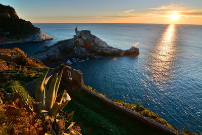Scenic view of sea at sunset