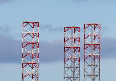 Low angle view of crane on building against sky