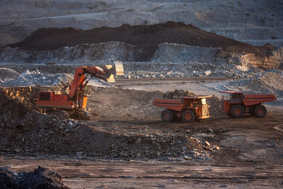 High angle view of trucks at construction site