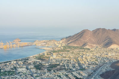 High angle view of buildings against sky