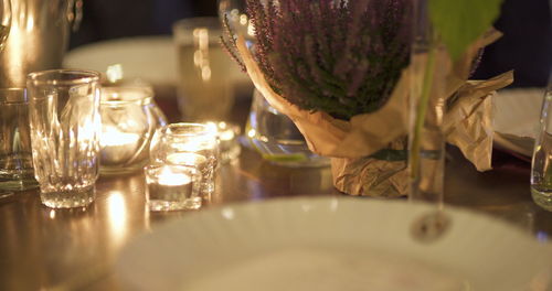 High angle view of christmas decorations on table