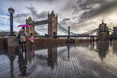 The tower bridge of london in a rainy morning