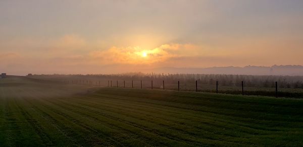 Scenic view of field against sky during sunset