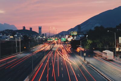 Light trails on road at night