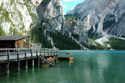 Scenic view of lake and mountains