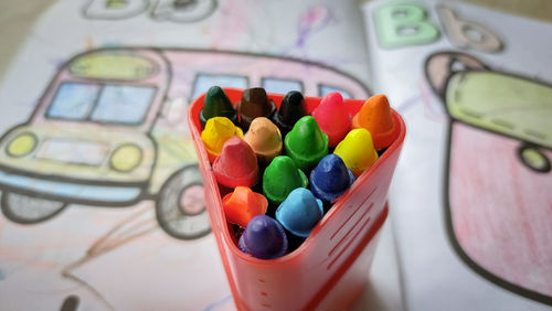 Coloring with crayon pencils