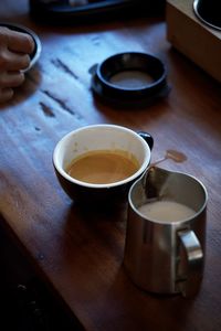 High angle view of coffee on table