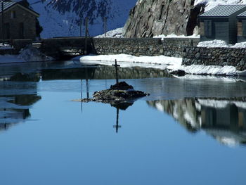 Reflection of house in lake