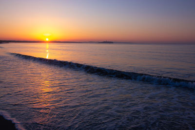 Scenic view of sea against sky during sunset