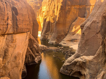 Panoramic view of rock formations in water