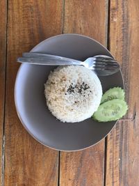 High angle view of breakfast served on table