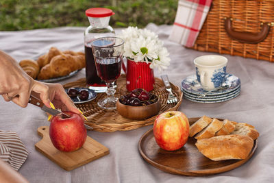 Close-up of breakfast served on table