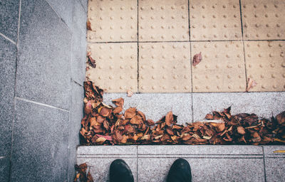 Low section of woman standing on tiled floor