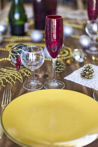 Close-up of wineglass on table