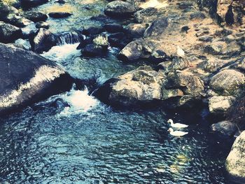 View of river flowing through rocks