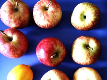 High angle view of apples on table