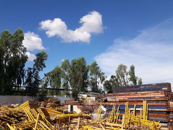 Scenic view of building against blue sky