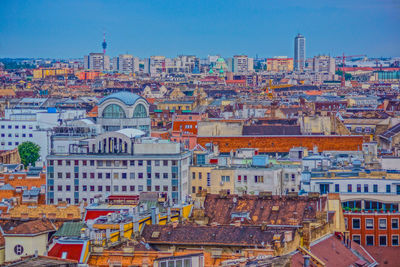 High angle view of townscape against sky