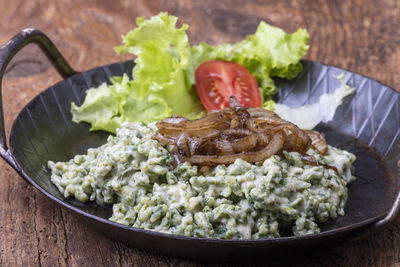 Close-up of food served in plate