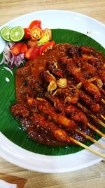 High angle view of food in plate