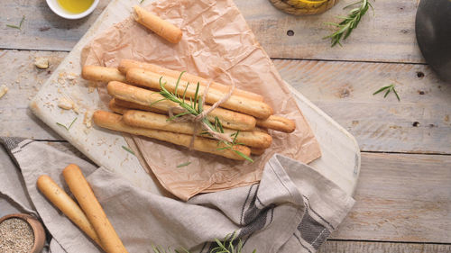High angle view of seafood on table