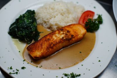 High angle view of meal served in plate