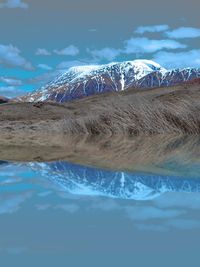 Snowcapped mountain reflecting on lake