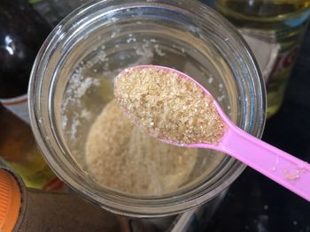 High angle view of drink in jar