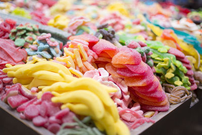 Close-up of colorful sweet food at store