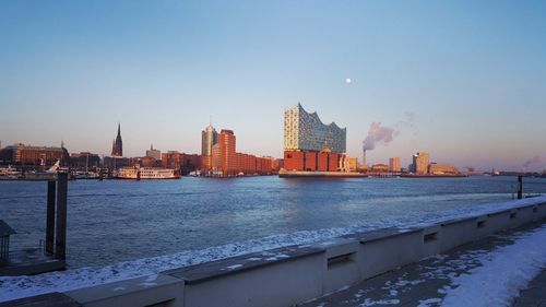 River and cityscape against sky