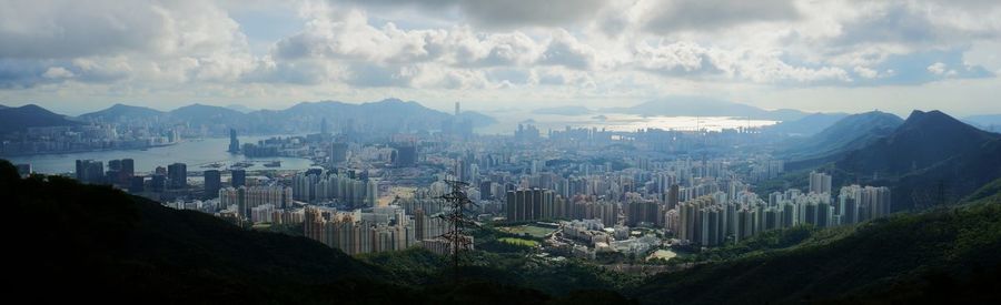 High angle view of townscape against sky
