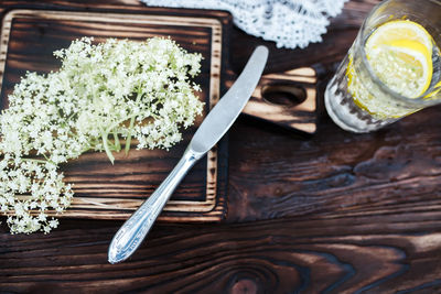 High angle view of food on table