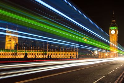 Light trails on road at night