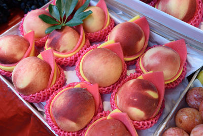 High angle view of apples in basket on table