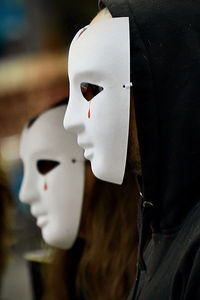 Side view of people wearing mask