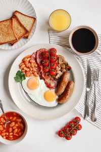 High angle view of breakfast on table