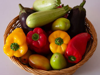Closeup of  different vegetables in a basket 