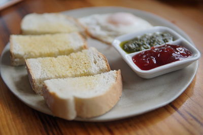 Close-up of breakfast served on table