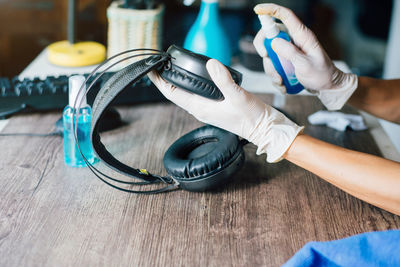 Close-up of man working on table