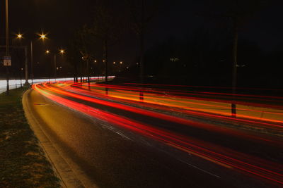 Light trails on street at night