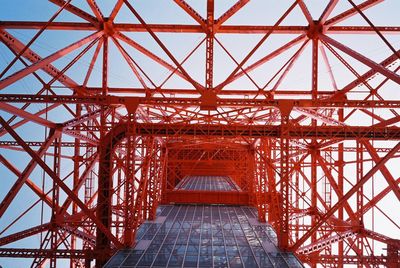 Metal tower against sky in city