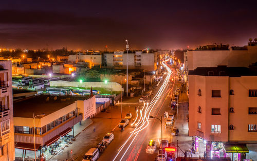 High angle view of traffic on road at night