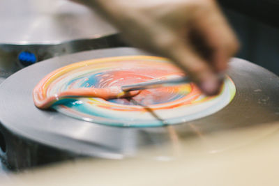 High angle view of pineapple in plate on table