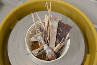 High angle view of food in bowl on table