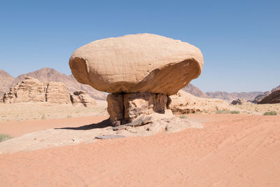 Rock formations in desert against clear sky