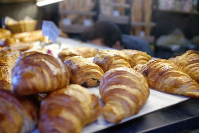 Close-up of croissants in bakery