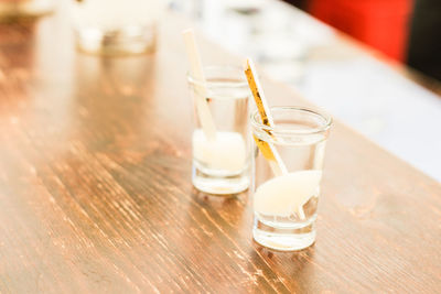 Close-up of beer in glass on table