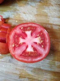 High angle view of tomatoes on table