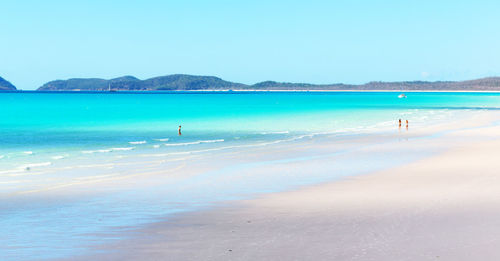 Scenic view of beach against blue sky