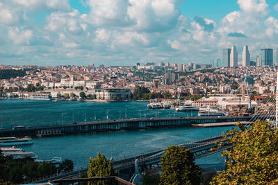 High angle view of river amidst buildings in city - istanbul / turkey